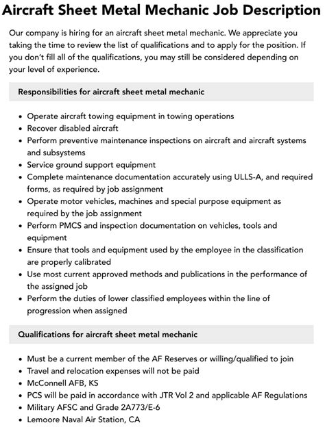 aviation sheet metal jobs|aircraft sheet metal job description.